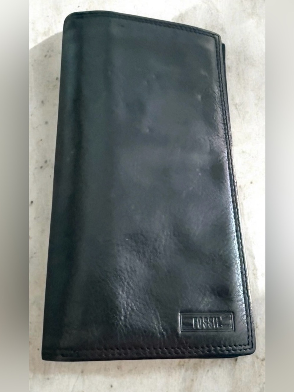 Vintage Fossil Black Leather Wallet Bifold Checkbook House Car Keys Organizer